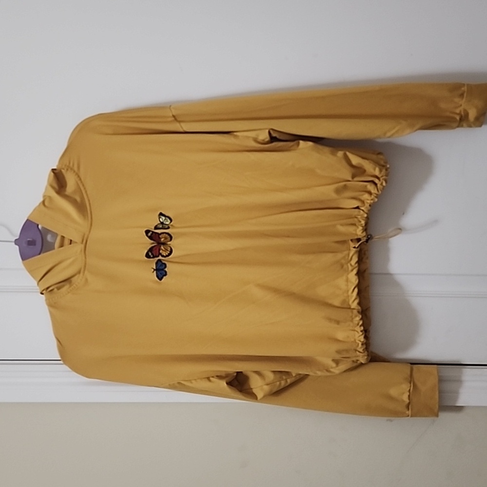 UK2LA Gold Hooded Long Sleeve Embroidered Top Size Medium